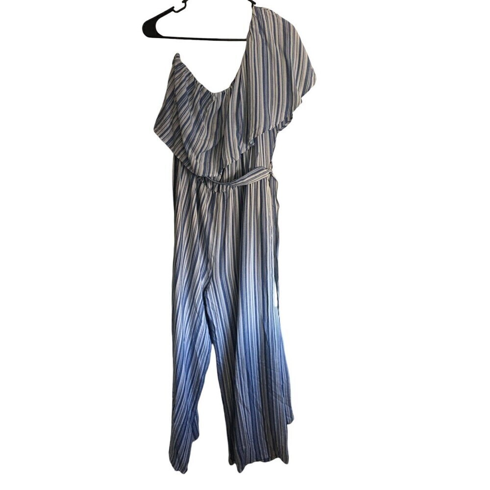 Newbury Kustom Jumpsuit Women's Size Large Blue Striped Sleeveless Tie
